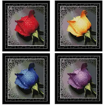 

Rose with Dew Patterns Counted Cross Stitch 11CT 14CT Cross Stitch Set Wholesale Flower Cross-stitch Kit Embroidery Needlework