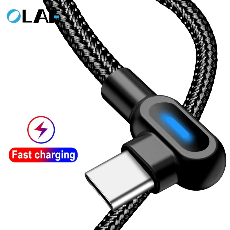 

OLAF USB Type C Cable 90 Degree Braided Fast Charging Data Type-C Cable For Samsung S9 S8 Xiaomi Mi8 MI6 Huawei Oneplus USB C