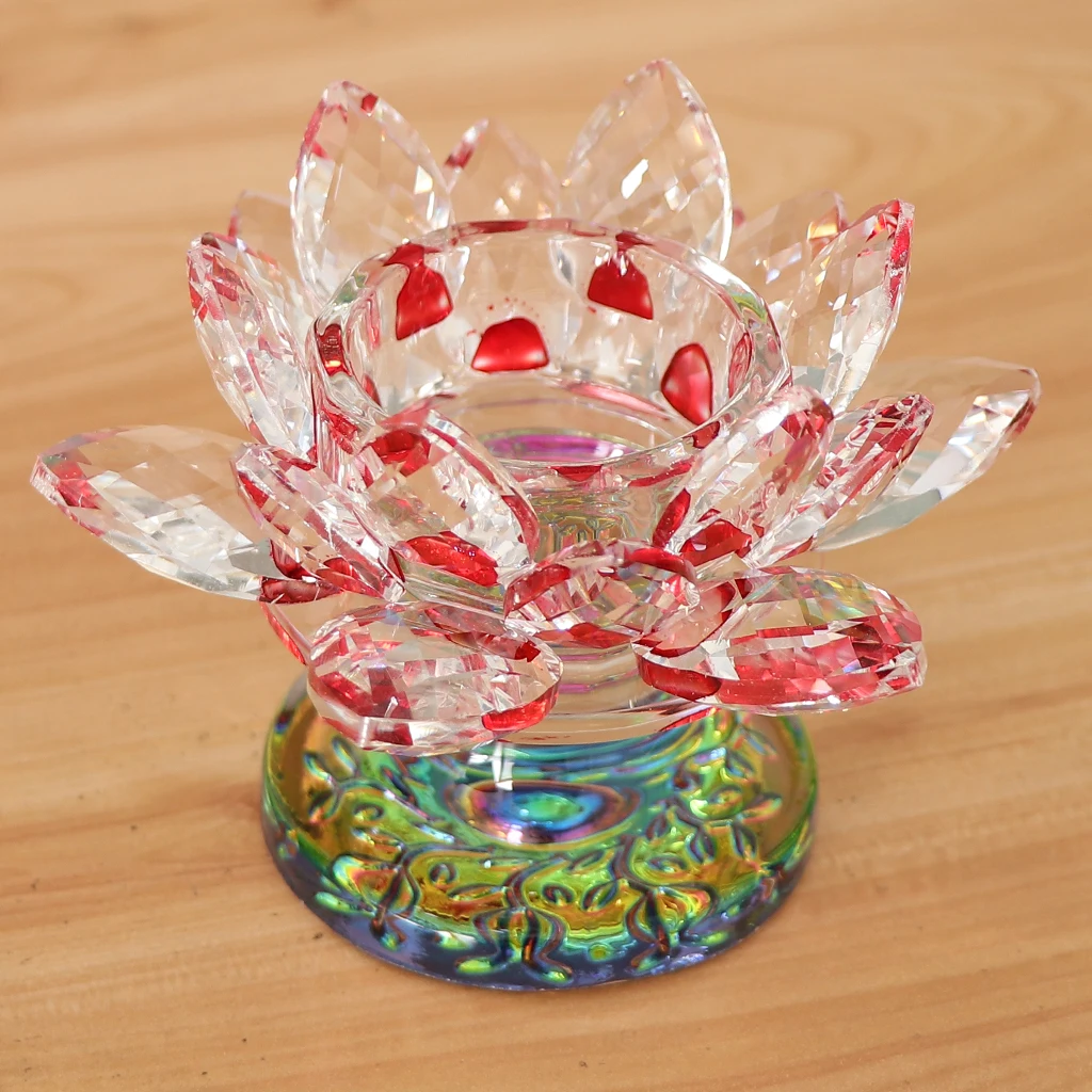 7 цветов хрустальный стеклянный Хрустальный подсвечник держатель для чайной свечи буддийский Декор - Цвет: Red