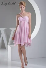 2017 rosa Chiffon Elastische Applique Rüschen Eine Schulter Kurze Heimkehr Kleid Sleeveless Mini Prom Kleider Cocktailkleider