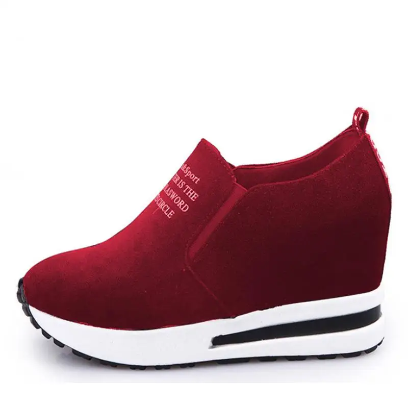 STAN SHARK/ г., женские кроссовки из флока, повседневные черные/красные женские кроссовки на низком каблуке, обувь на платформе, обувь, увеличивающая рост - Цвет: Красный
