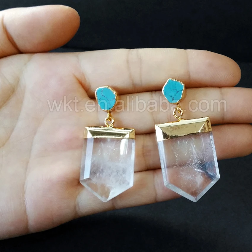 Brincos para Jóias Único Cristal Balançar Femininas 10mm Howlite Pedra Moda Brincos Ouro Topo Wt-e261