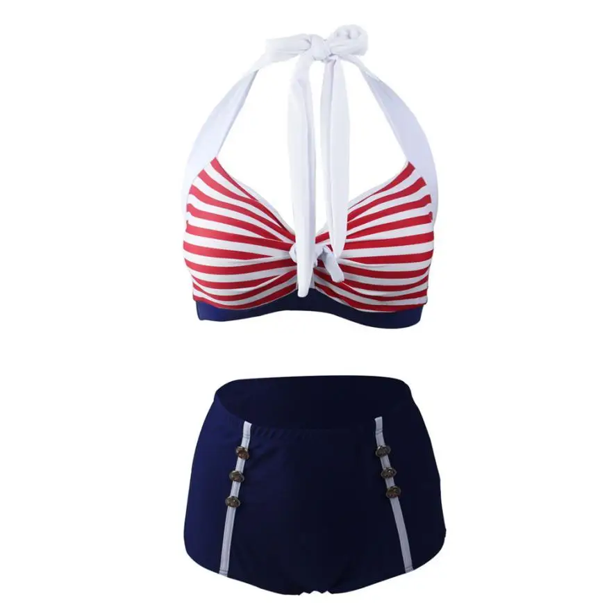 

Beachwear monokini swimsuit women striped bikinis high waist bathing suit women push up tankiny bikini set ladies' swimwear