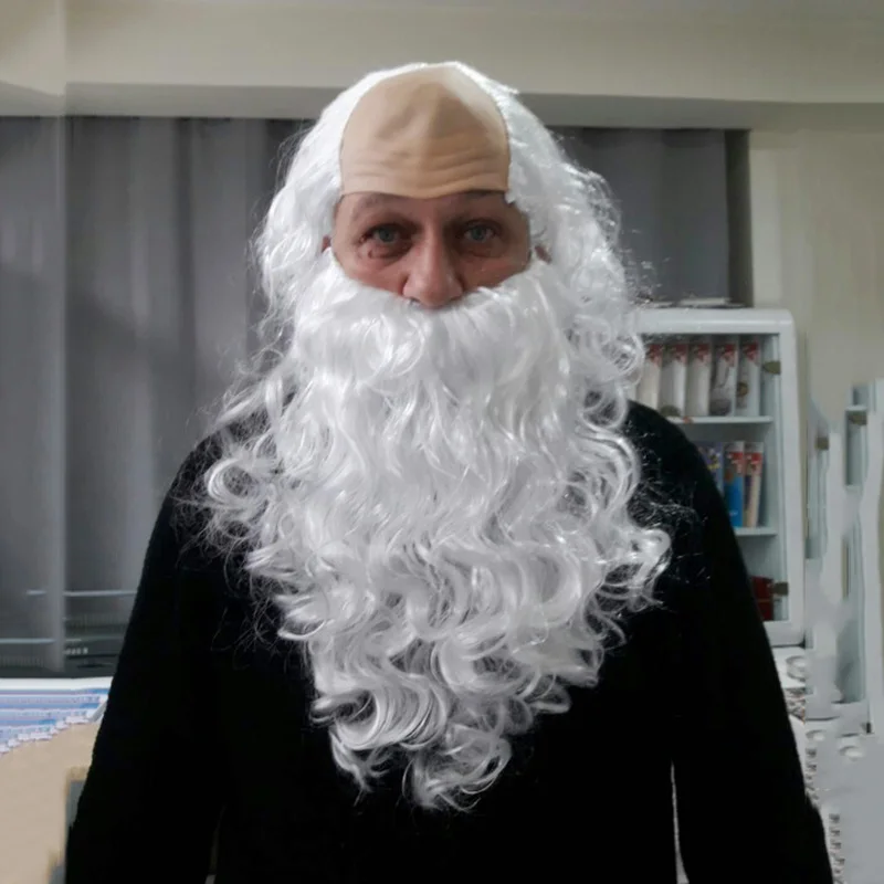 40 см длина Рождественский Санта Клаус длинная белая борода набор париков головной убор шляпа