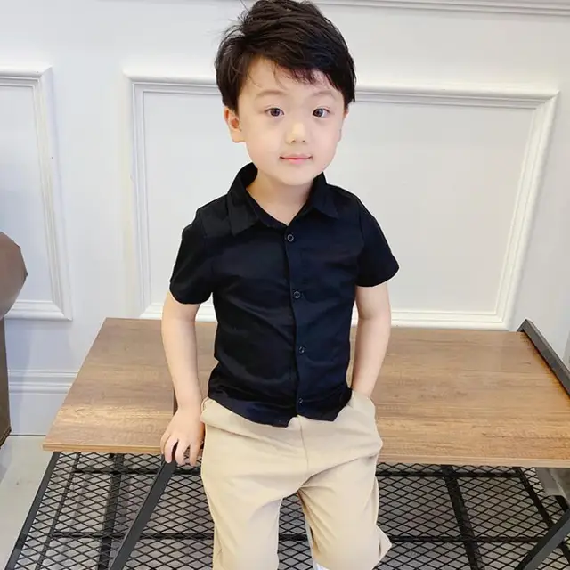 boys black short sleeve dress shirt
