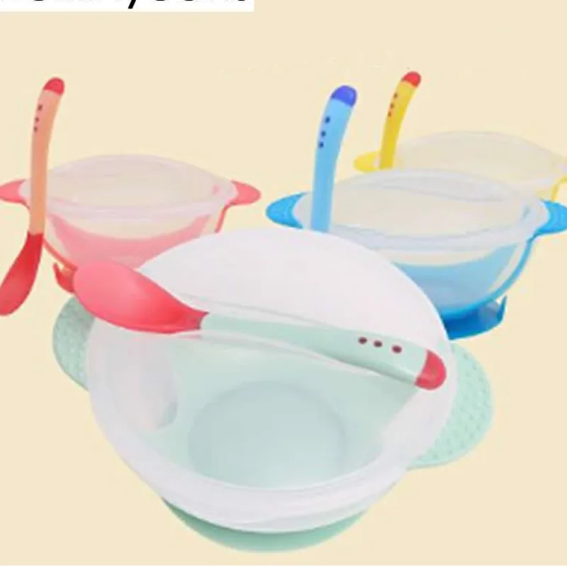 Детские столовые приборы 3 шт./компл. чаша для присоски посуда ложка с датчиком температуры детское питание для кормления безопасная миска посуда