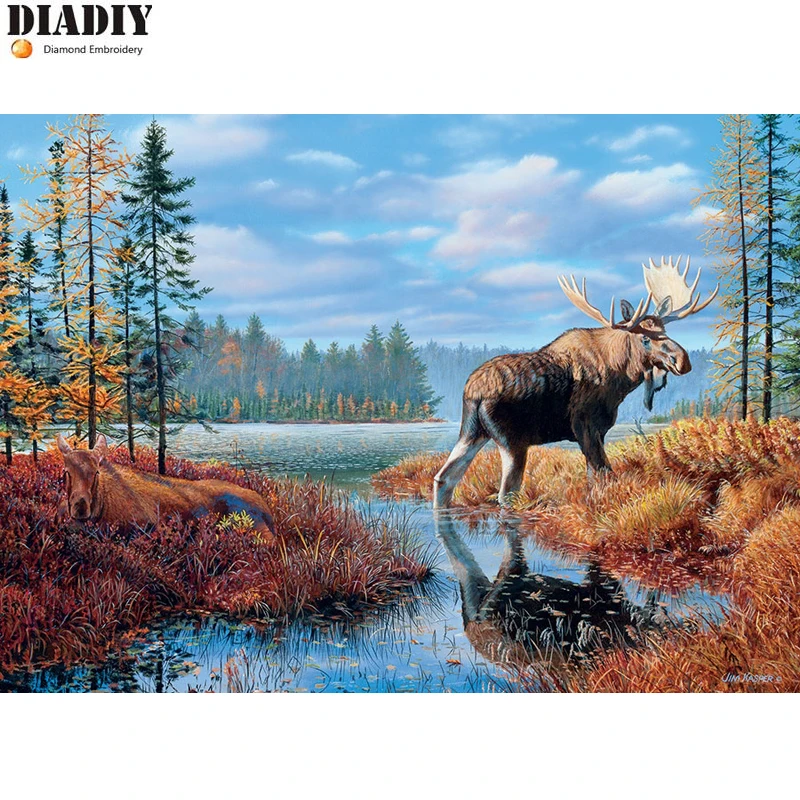 Полностью круглое сверло 5D DIY Алмазная вышивка Moose Marsh алмазная живопись вышивка крестиком украшение из мозаики стразами