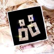 FYUAN, Роскошные блестящие висячие серьги с кристаллами, золотые, серебряные, квадратные стразы, висячие серьги для женщин, ювелирные изделия для свадебной вечеринки