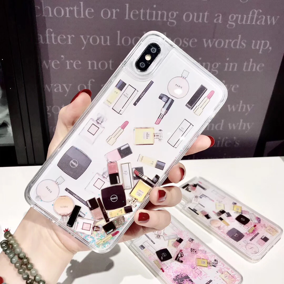 

Cosmetic Quicksand Cover Case For iPhone X 6 6S 7 8 Plus XS Max XR Hard Lipstick Perfume Bottle Dynamic liquid Capa Phone case