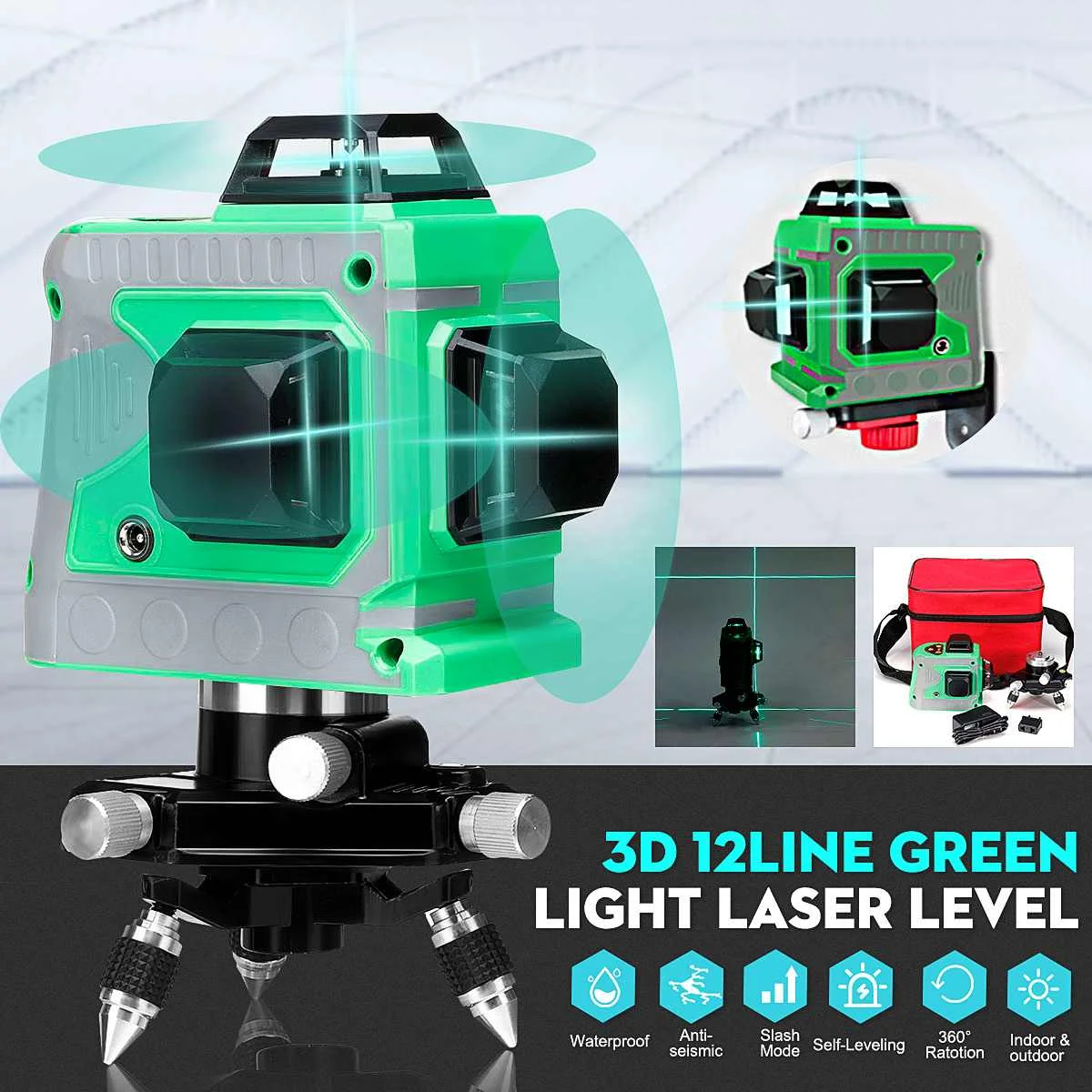 

12 Lines Laser Level 3D Auto Self-Leveling 360 Horizontal & Vertical Green Cross Lines Laser Measuring Tools New Arrival 2019