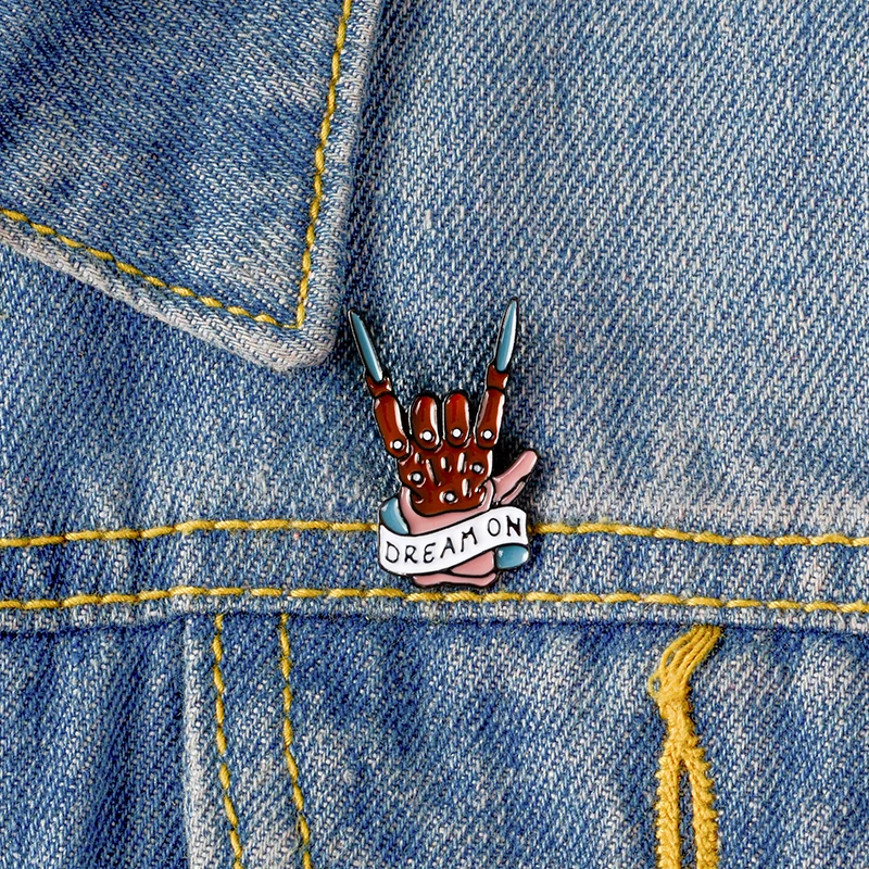 Punk Skeleton Hand Pins and Brooches Metal OK Fist Handshake Large Enamel Pin Badges Various gestures Jewelry for women men Gift