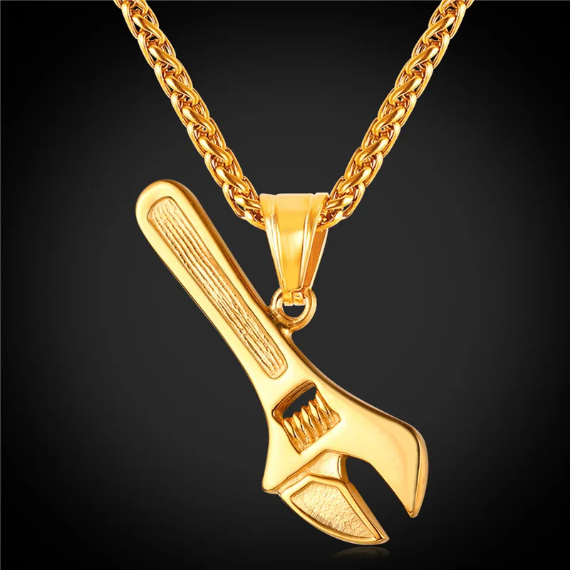 Brand New Golden Wrench Tool Pendant Necklace Stainless Steel/Gold