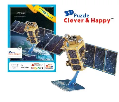 

2014 new clever&happy land 3d puzzle model Kompsat-2 adult puzzle model for boy paper learning & education
