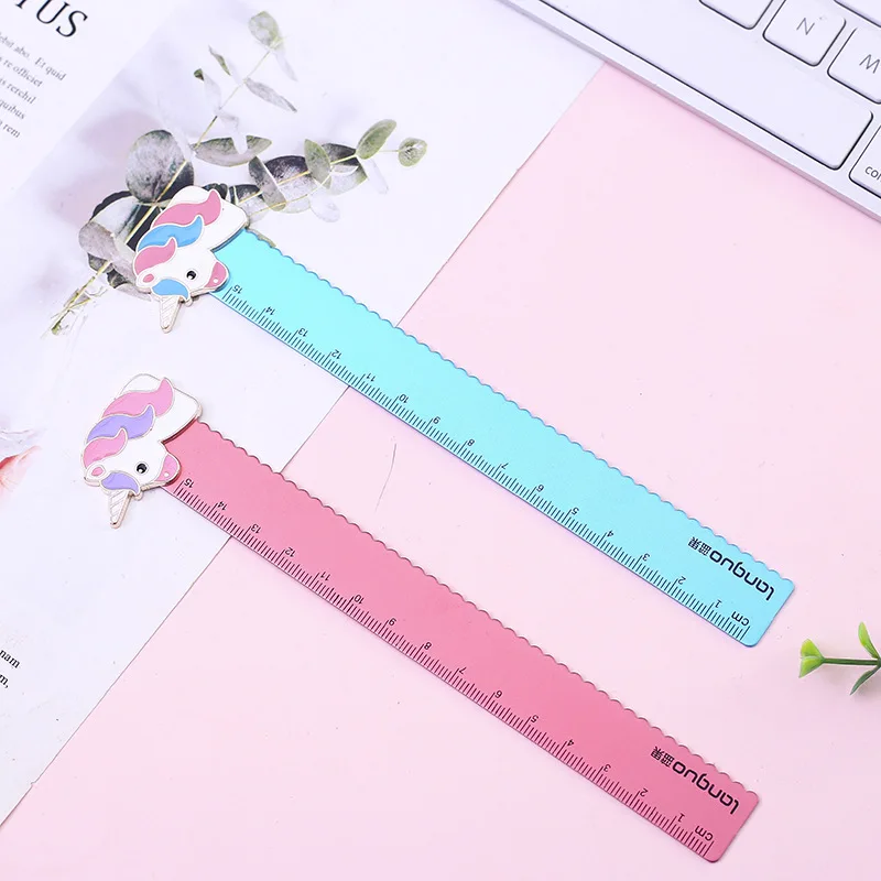 

1pc Cartoon Animal Unicorn Pig 15cm Straight Ruler Lovely Metal Bookmark Ruler Painting Learning School Stationery Supply