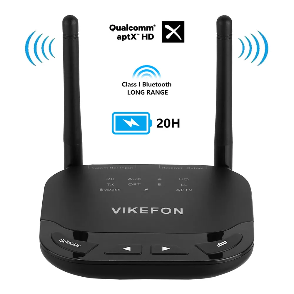 VIKEFON, новинка, Поддержка Aptx& HD& LL, 80 м, длинный, 3 в 1, Bluetooth 5,0, аудио приемник, передатчик, обход ТВ, беспроводной адаптер - Цвет: Black
