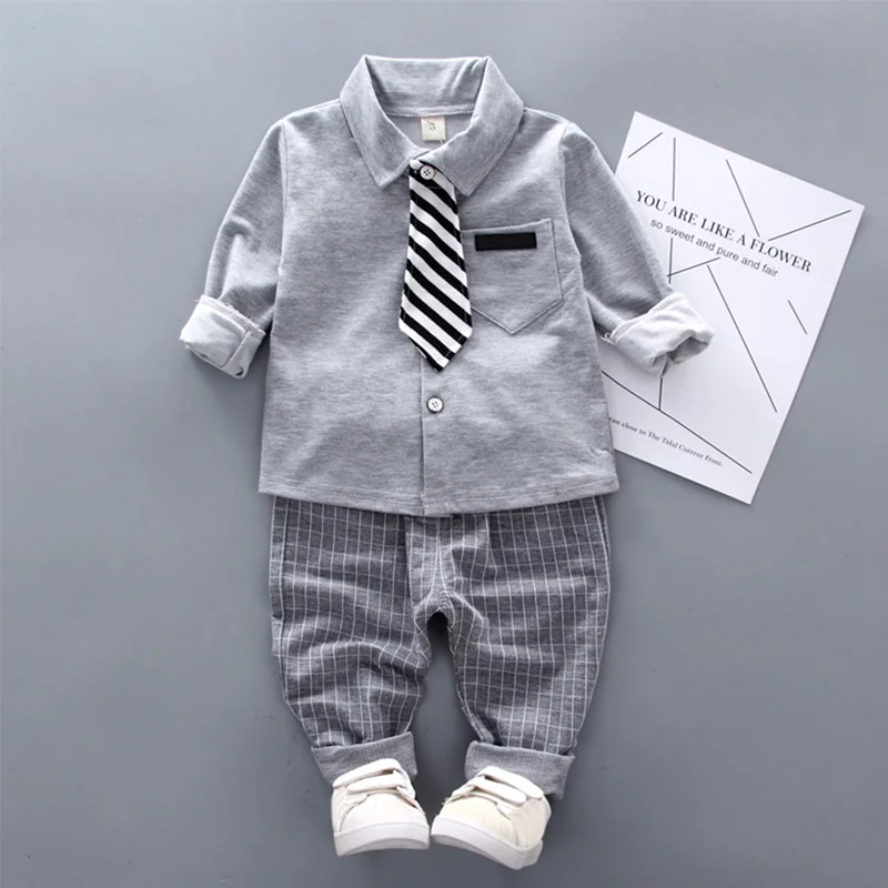 

Baby Boy Clothes Solid Print Fashion Long Sleeve Shirt Blouse Plaid Trousers Casual Outfits Clothes