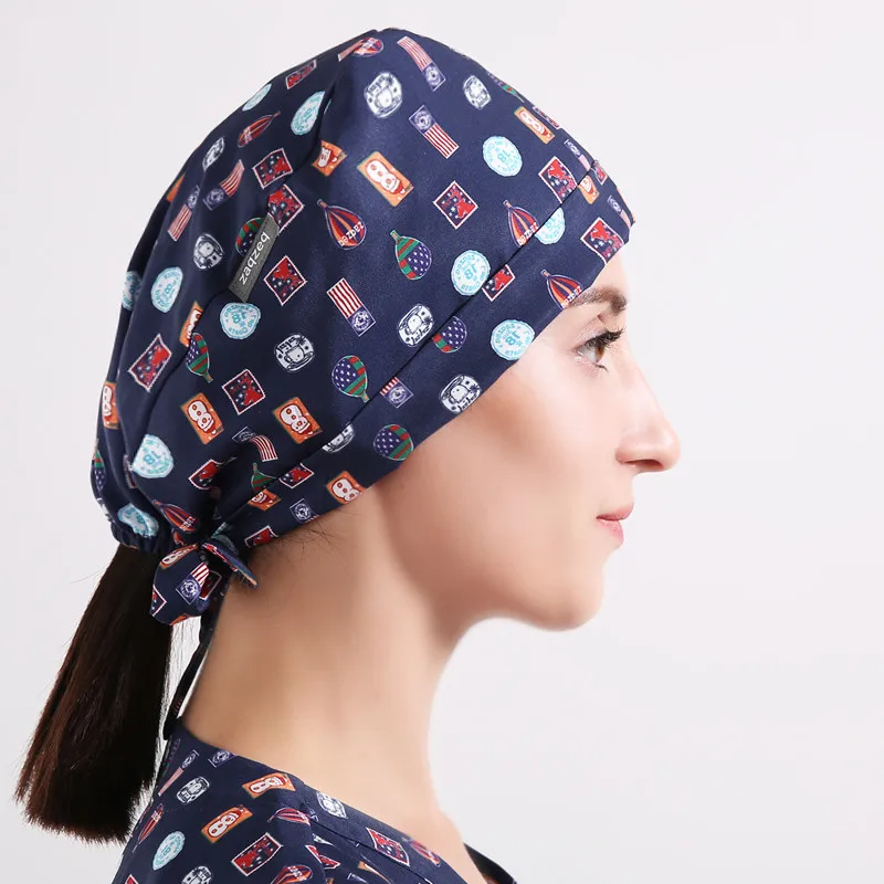 Scrub Cap Женская хирургическая шапка с манжетами, шапка медсестры, медицинские рабочие шапки, стоматологическая клиника, аксессуары для работы с домашними животными, Регулируемые головные уборы для стоматолога - Цвет: Scrub Cap