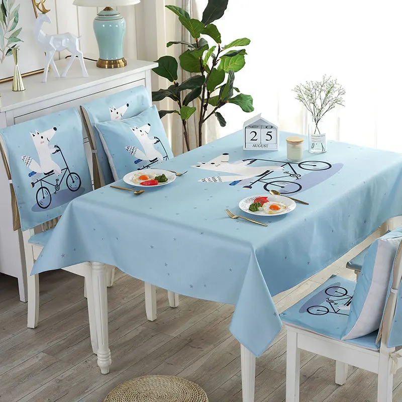 Proud Rose Waterproof Linen Table Cloth Cartoon Table Cover Chair Set Pillowcase Cover Towel European Tablecloths Chair Cushion
