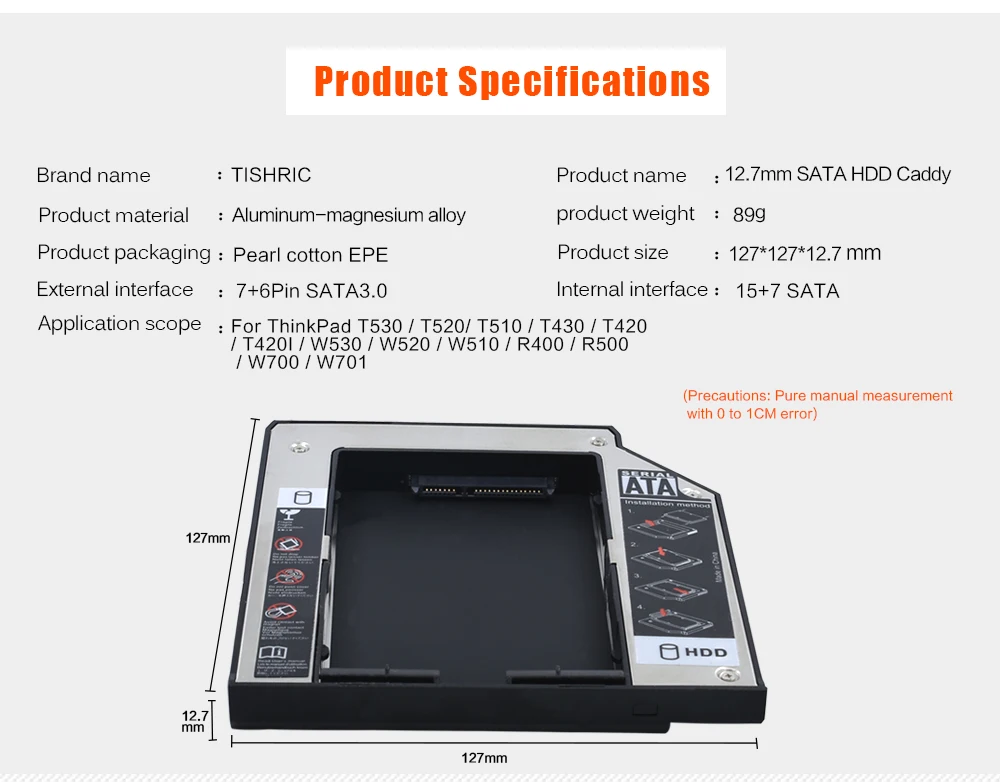 Для lenovo ThinkPad T510 T520 T530 T420 T430 Optibay алюминиевый 2nd HDD Caddy 12.7mD DVD HDD чехол Enclosurem SATA 3,0 адаптер C
