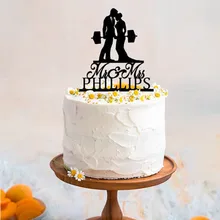 Персонализированные Свадебный торт Топпер фитнес пара торт Топпер на заказ Вес подъема жениха и невесты фамилия торт Топпер