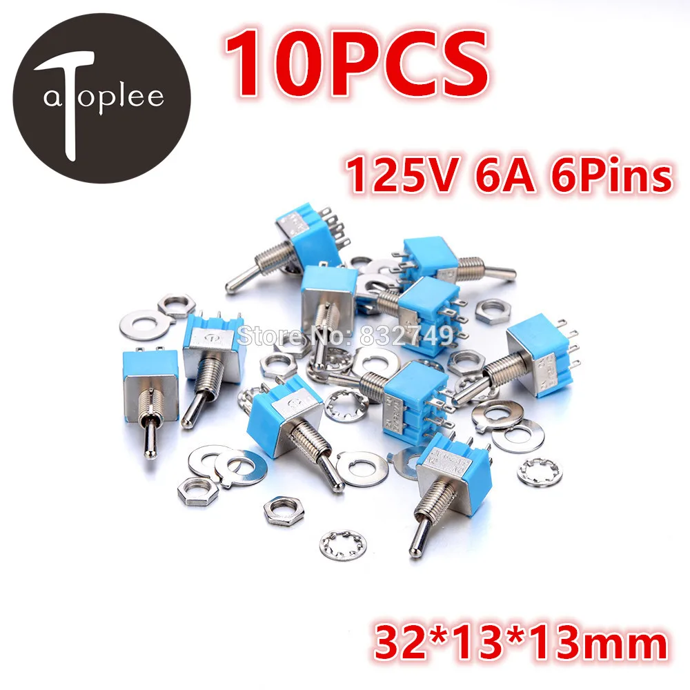 

10PCS Mini MTS-202 AC DC 125V 6A 6-Pins DPDT ON-ON Toggle Touch Switch 32*13*13mm For Sppliances Panels Switch Tools