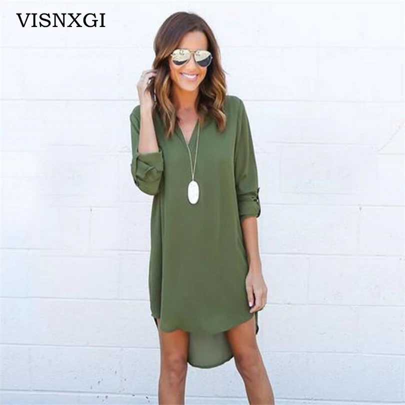VISNXGI Summer New Dresses 2018 Fashion Women Casual Loose Plus Size Elegant Dress Long Sleeve Irregular Chiffon Dress Vestidos