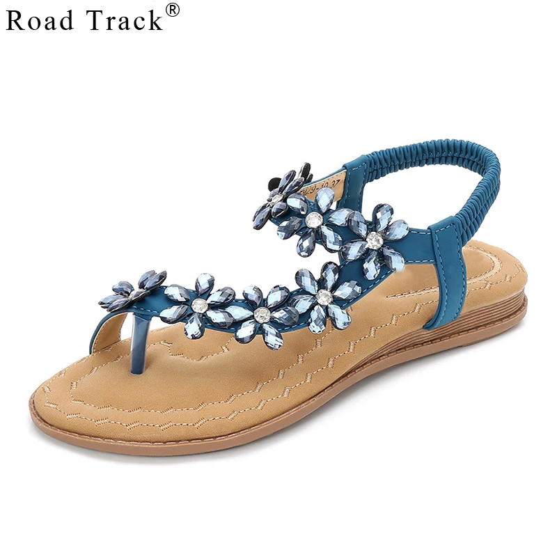 Road Track Fashion Bohemian Women Flower Rhinestone Summer Sandals