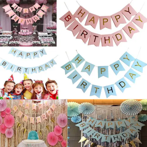 

Pastel Perfection Garland Gold Foiled Happy Birthday Bunting Banner Party Decor