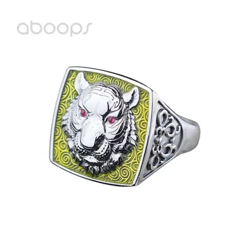 

Ethnic 925 Sterling Silver Enamel Tiger Hollow Ring for Men Women Adjustable Free Shipping