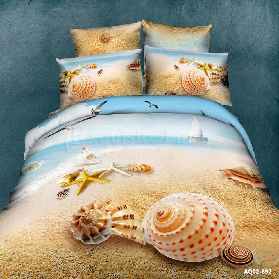3d Hd Sea Beach Shell Bedding Sets 100 Cotton Blue Marine