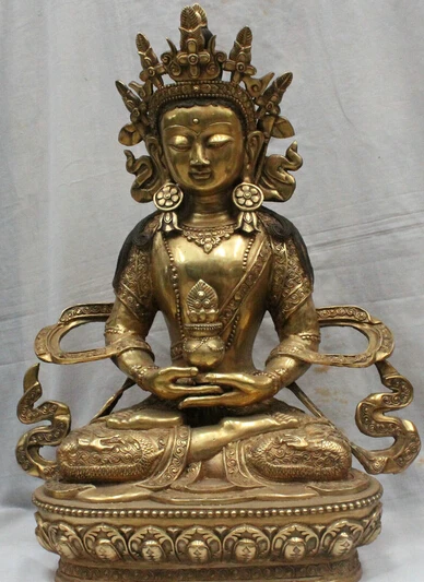 JP S0524 28&quot Tibet Tibetan Temple Bronze Dragon Robe Amitayus Long Life Goddess Statue H | Дом и сад