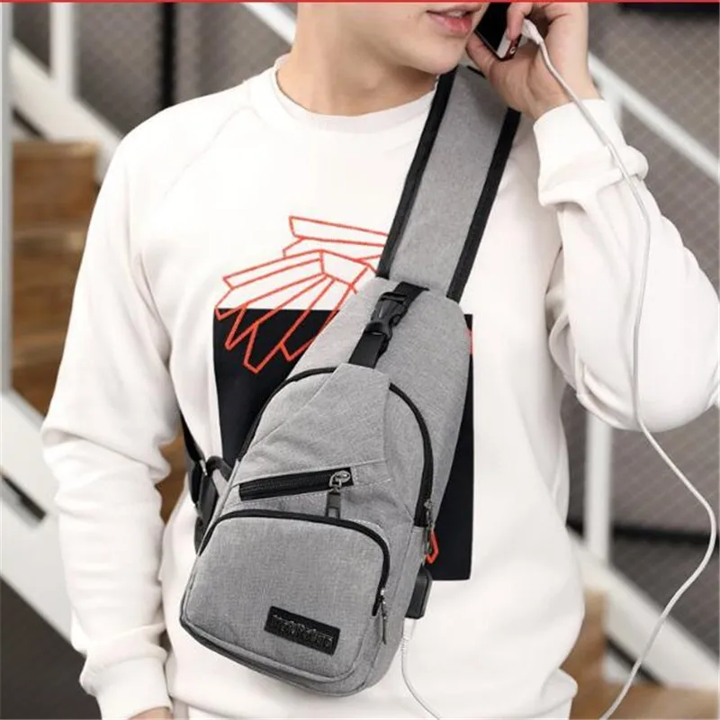 الذكور حقيبة كتف USB شحن Crossbody أكياس الرجال مكافحة سرقة الصدر حزمة المدرسة رحلة قصيرة رسل حقيبة واحدة حزام الظهر حقيبة