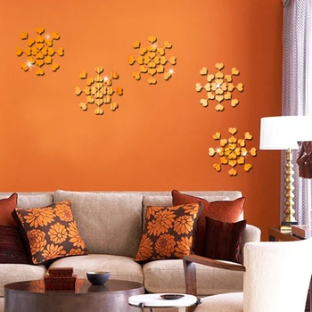 

100pc Silver Gold Acrylic Mirror Decals wallpaper Self Adhensive Wallpapers for Home Decoration 3D Heart