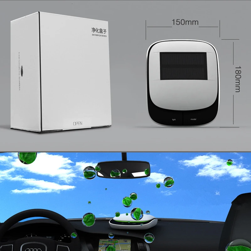 Solar car air purifier in addition to aromatherapy with negative ion