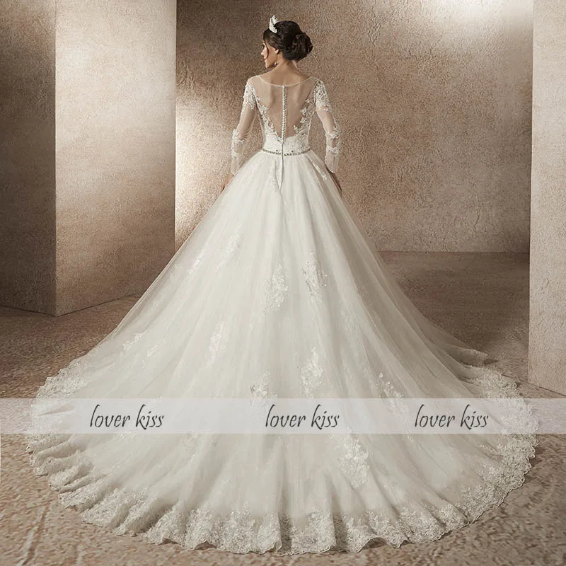 Lover Kiss robe de mariage princesse роскошное свадебное платье с бусинами кружевное осеннее свадебное платье с длинными рукавами для невесты Vestido De Noiva