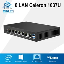 Мини-ПК Dual Core 6 Ethernet LAN маршрутизатор брандмауэра Intel Celeron 1037U pfsense безвентиляторный рабочего Промышленный компьютер Окна 10 RJ45