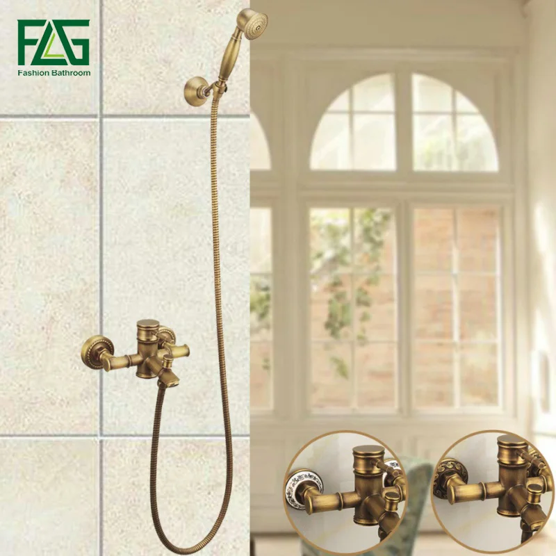 

FLG Bamboo Shower Faucet Mixer Tap Antique Brass Shower Set With Hand Shower Bathtub Faucets Mixer Taps HS128-55A-02