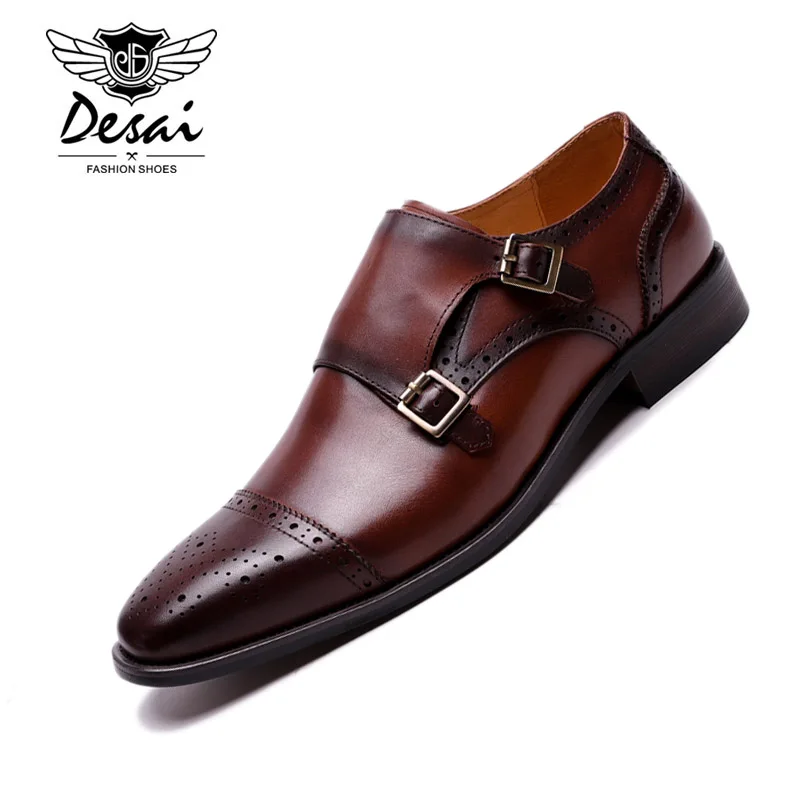 Desai Handmade Genuine Leather Double Buckles Men's Dress Shoes Formal Wedding Office Man Monk Shoes Strap Footwear Breathable Desai Handmade Genuine Leather Double Buckles Men's Dress Shoes Formal Wedding Office Man Monk Shoes Strap Footwear Breathable