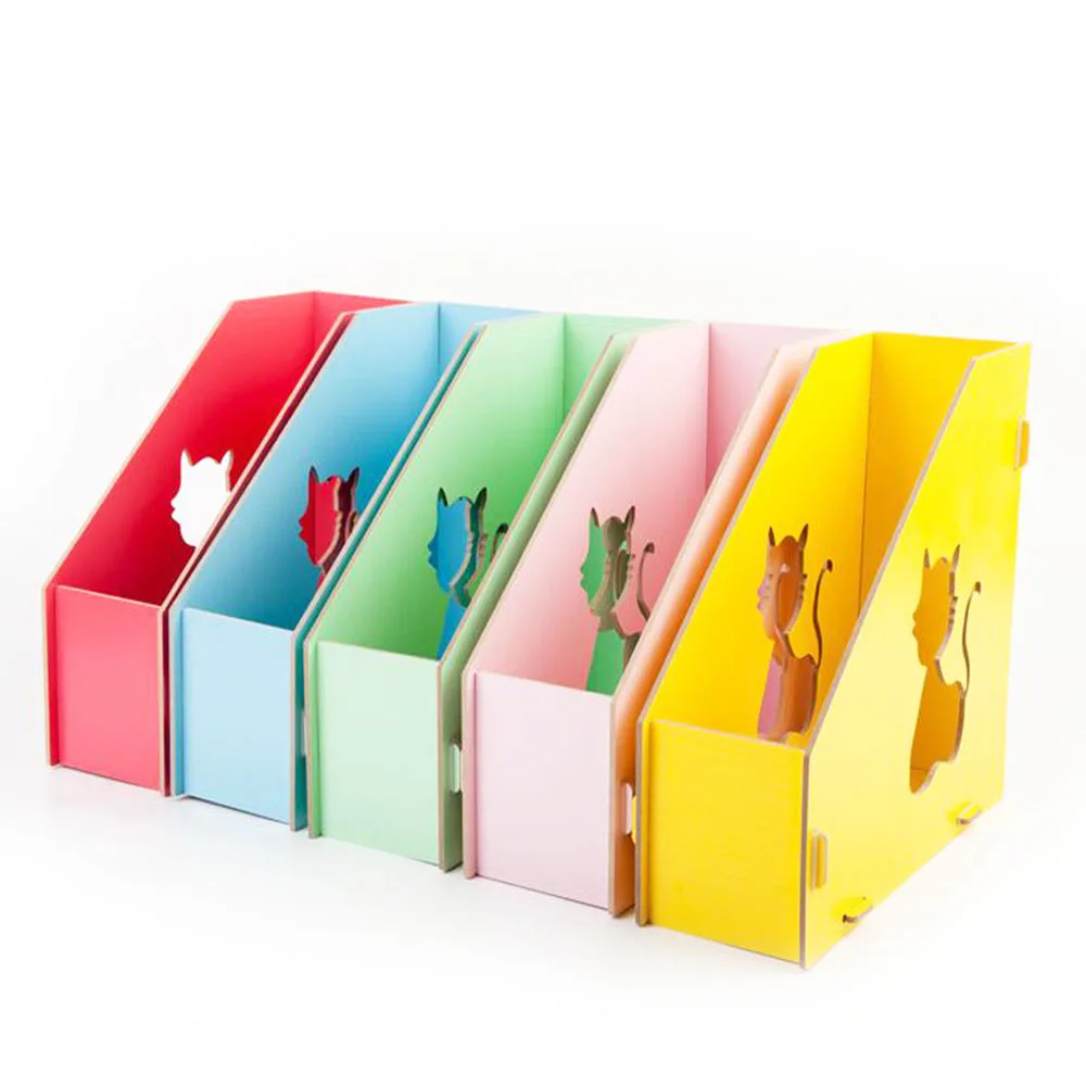 Много цветов милый кот выдалбливают DIY Деревянные кейсы для хранения журналов настольная стойка для книг офисный коллектор файлов