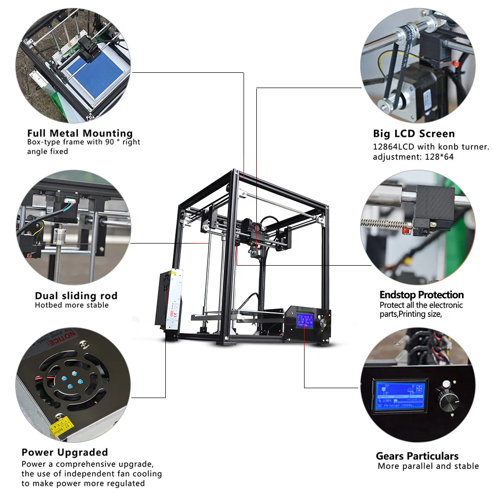 Высокая точность Tronxy X5 алюминия 3D-принтеры Наборы DIY широкоформатной печати Размеры с металлическим каркасом и LCD12864 Экран