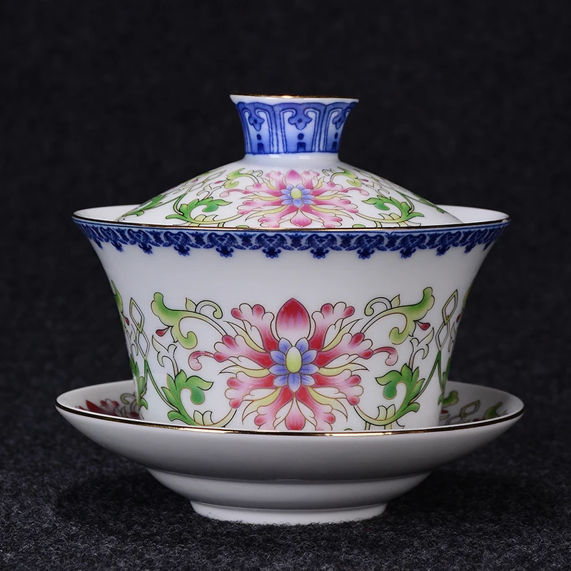Цзиндэчжэнь голубой и белый фарфоровый чайный набор кунг-фу большой вместимости для чая чаши красочные чайные изделия Tureen Home Gaiwan коллекция - Цвет: F  340ml