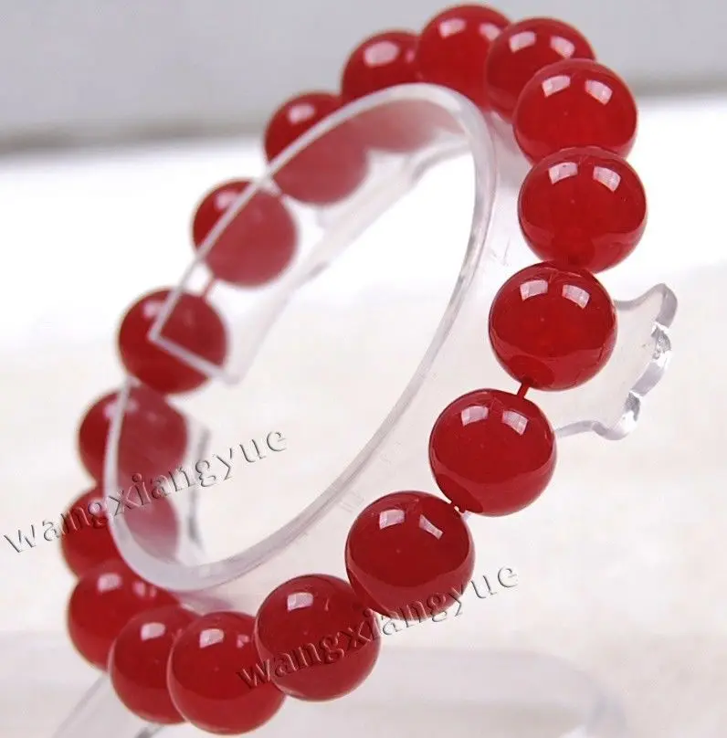 

12mm Red Ruby Round Beads Bracelet 8 inches Fashion Jewelry jade