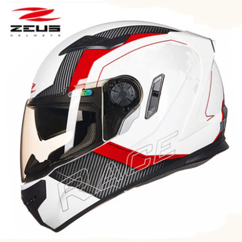 Бренд ZEUS мотоциклетный шлем 2 линзы высококлассное Защитное снаряжение полное лицо шлем для мотокросса легко застежка мотоциклетный шлем - Цвет: white red