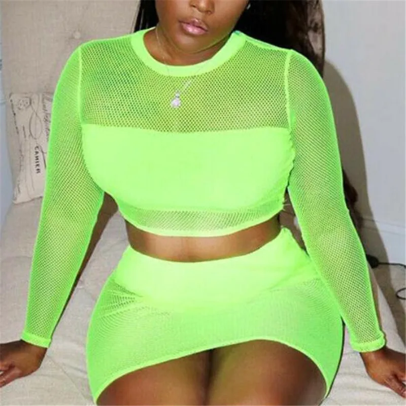 

Women Sheer Mesh T-shirt Long Sleeves Lace Green Color Tops New Sexy See-through Top Wear Ladies Fashion Short T Shirts Hot Sale