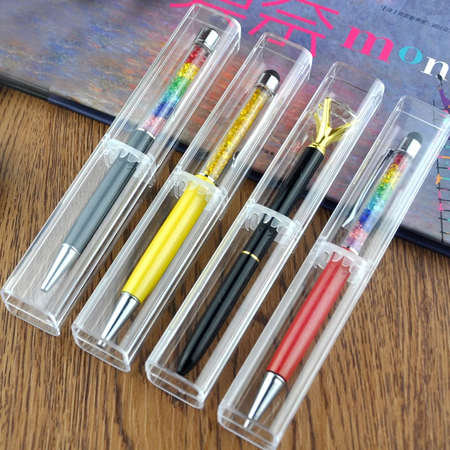 

100pcs Plastic Transparent gift pen box For 12cm 14cm crystal pen stylus pen School stationery pen supplies case,print your logo