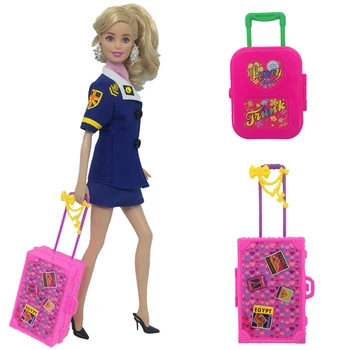 

NK 2 Pcs/Set Fashion Doll Plastic Furniture Kids Toys Play House 3D Travel Train Suitcase Luggage For Barbie Doll Accessories DZ