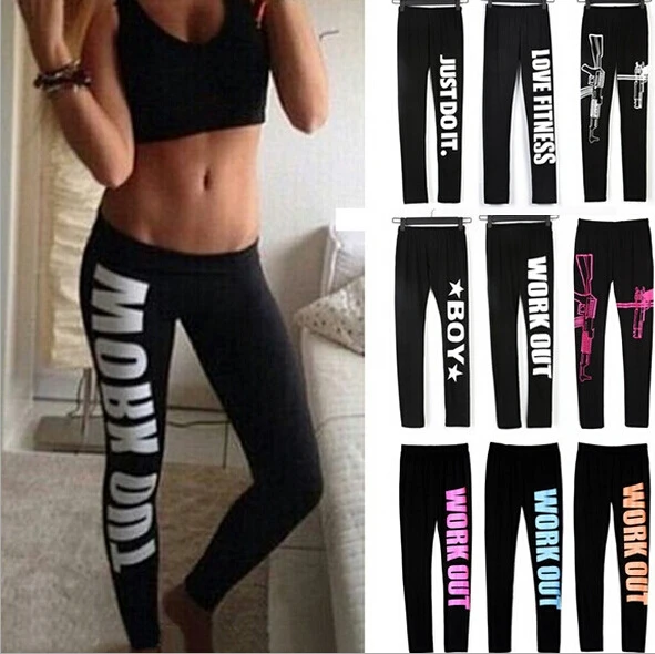 New Casual 2016 letters Printed Stretch Pants women letters printed work out just do it leggings Women Slim Fit Cotton Leggins