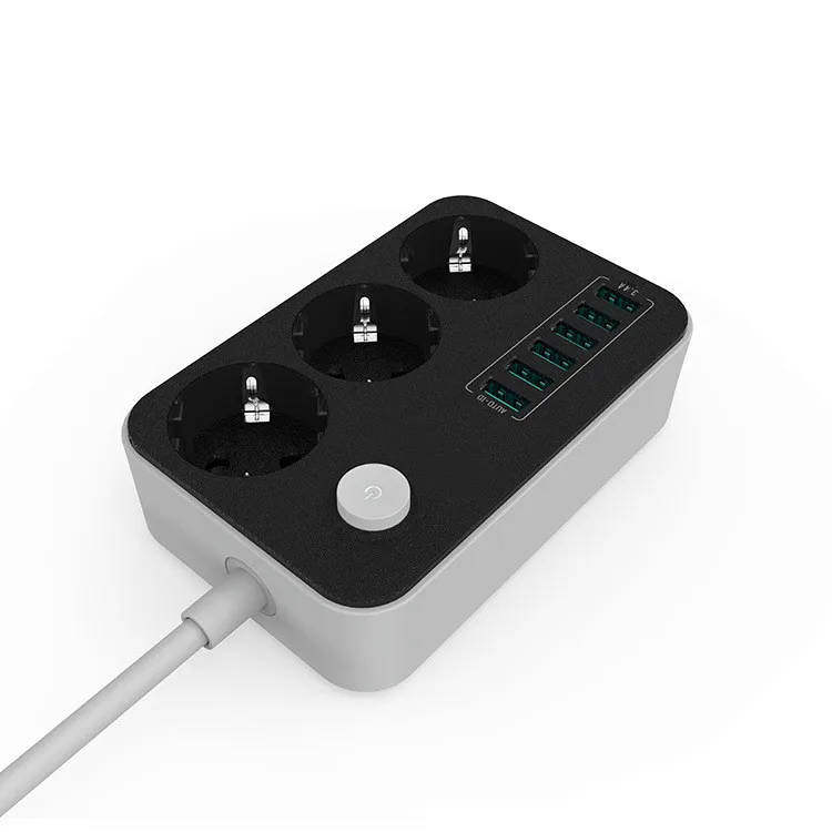 

10A EU plug version Power Socket Strip 3 Sockets 6 USB port Extension Patch Board for home