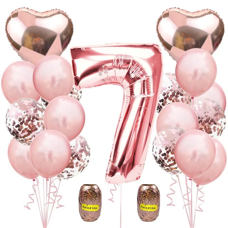Balloons Set 7 21 шт./компл. розовое золото Количество воздушных шаров для День рождения украшения дети цифры баллон из гелий Ballonnen воздуха покрытые фольгой шары комплект S8XN - Цвет: Balloons Set 7