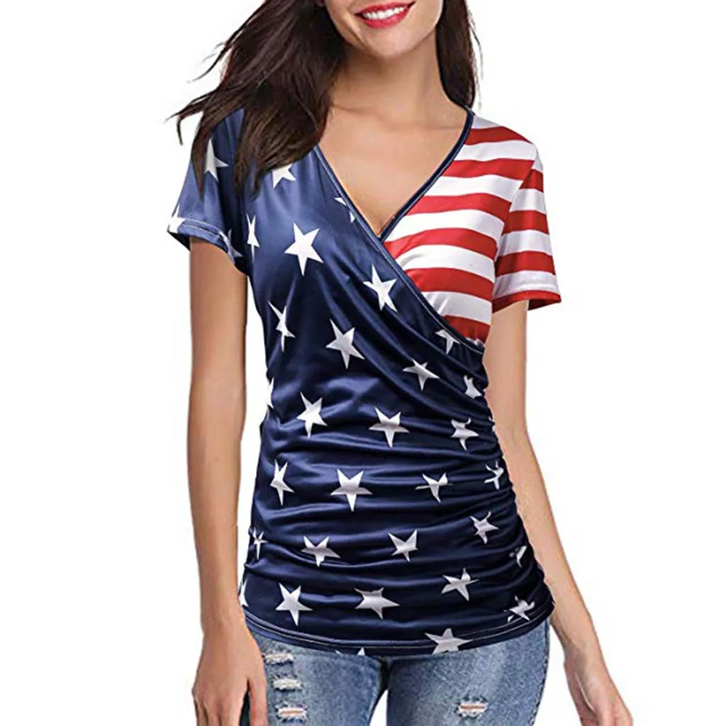 Feitong Women Independence Day 4th of July USA Flag Print T Shirt ...